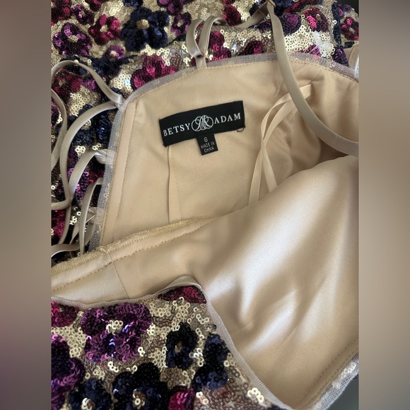 New,Betsy & Adam Sequinned Stretchy , Lace Up Back Gown,Sz 6,plum - Picture 13 of 13